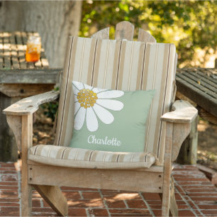 Coussin Blanc Retro Moderne Fleur de marguerite Nom person