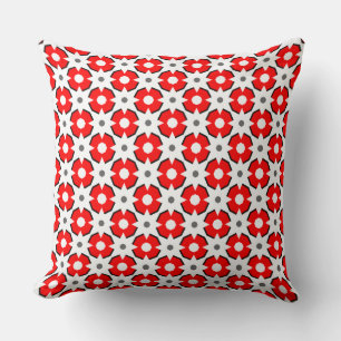Coussin Blanc rouge et motif noir