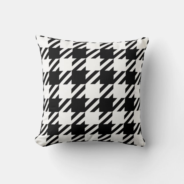 Coussin Blanc sur noir Houndstooth motif lance l'oreiller (Recto)