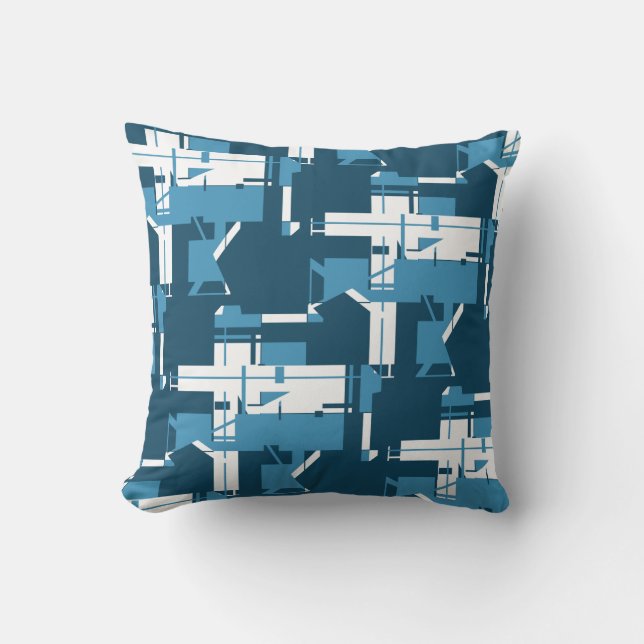 Coussin Blanc Turquoise sur Tile de Labyrinthe Turquoise (Recto)