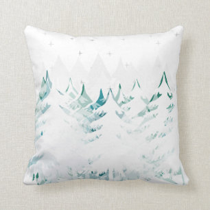 Coussin Blanc vert turquoise bleu d'hiver d'arbres chargé