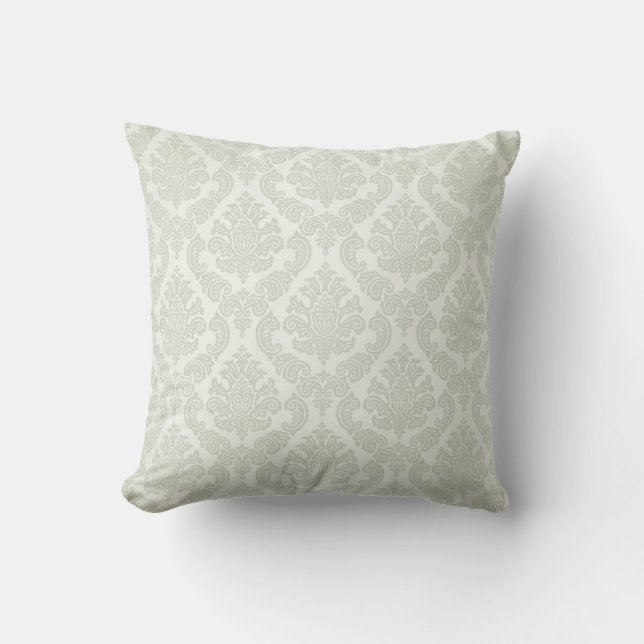 Coussin Blanc vintage baroque de glace de la damassé | (Recto)