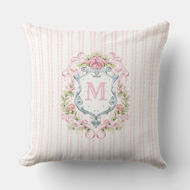Coussin Blason de mariage floral élégant (Recto)