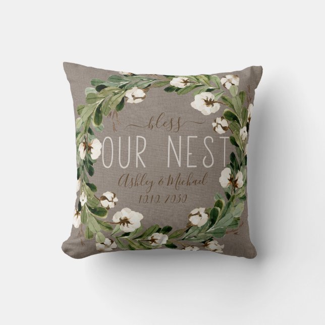 Coussin Bless Nest Cotton Wreath Photo Mariage Keepsaké (Recto)