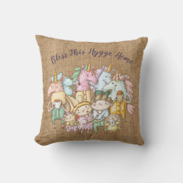 Coussin Bless This HYGGE Home Cosy Unicorn Family Burlap
