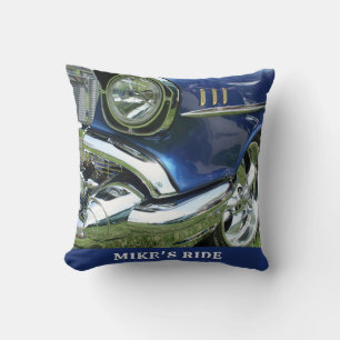 Coussin Bleu 1957 Chevy, nom ou message, votre photo