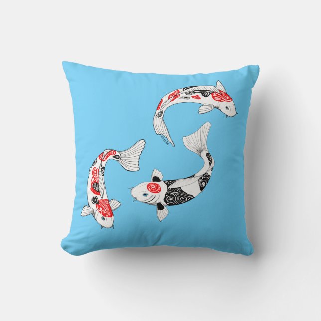 Coussin bleu 3 Kois Pillow blue 3 kois (Recto)