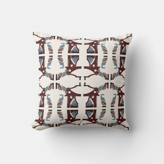 Coussin Bleu ardoise bordeaux sur beige Carreaux de mosaïq (Recto)
