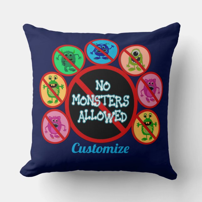 Coussin Bleu Aucun Monstres Autorisé Enfants (Recto)