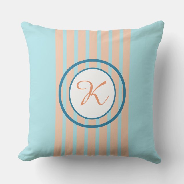 Coussin Bleu Avec Bandes De Poche Et Monogramme Cercle (Recto)