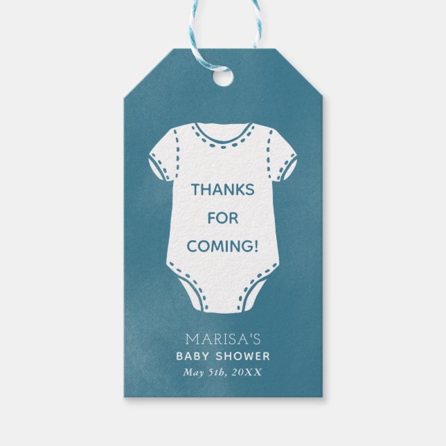 Coussin bleu Baby shower Favoriser les étiquettes  (Devant)