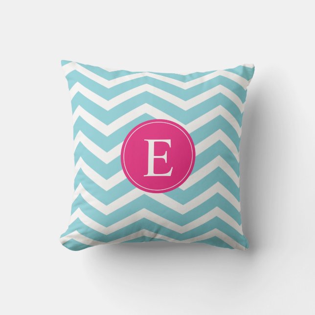 Coussin Bleu blanc Chevron rose clair Monogramme (Recto)