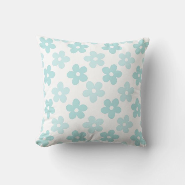 Coussin Bleu blanc Fleurs de marguerite Motif rétro (Recto)