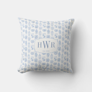Coussin Bleu Blanc Gingembre Chinois Jar Avec Initiales Fa
