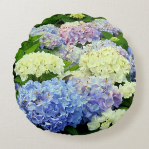 Coussin Bleu-Blanc-Hydrangée Fleurs RONDES
