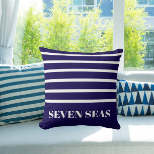 Coussin Bleu blanc rayures nom du yacht