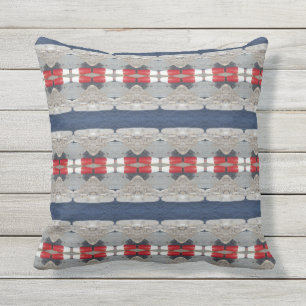 Coussin Bleu bleu marine Gris rouge rayures Lac Océan