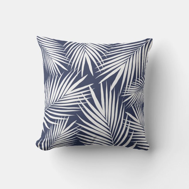 Coussin Bleu bleu marine Palm Feuilles extérieur Pillo (Recto)
