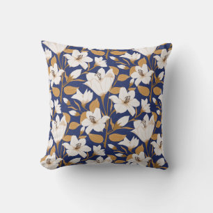 Coussin Bleu Botanique Bleu Lys Floral