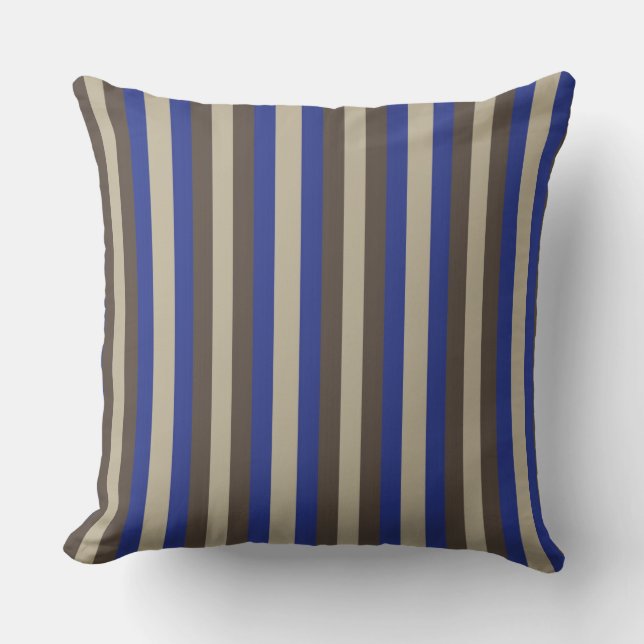 Coussin Bleu Brown Beige Vertical Stripe (Recto)
