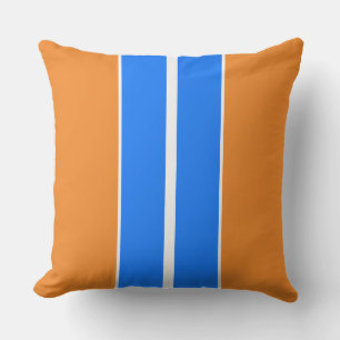 Coussin Bleu Clair Blancs De Course Sur Orange Gras