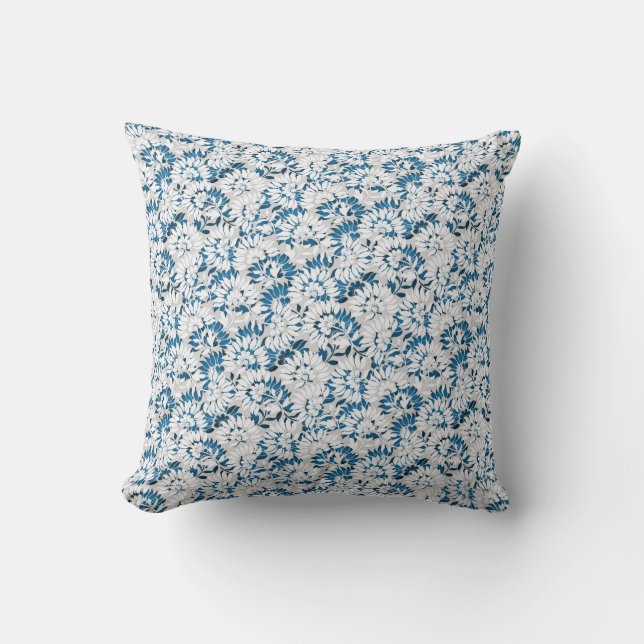 Coussin Bleu clair et blanc Élégant Dainty motif floral (Recto)