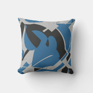 Coussin Bleu clair gris noir Gras rayonnant Abstrait