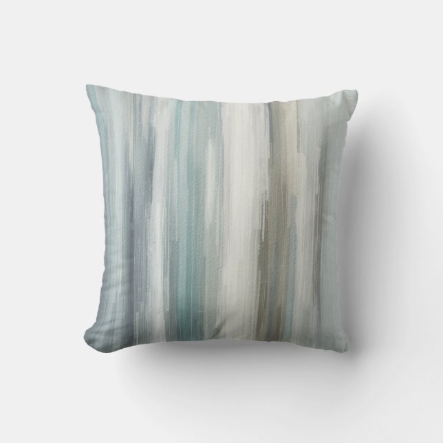 Coussin Bleu clair gris sarcelle marron rayure abstraite (Recto)