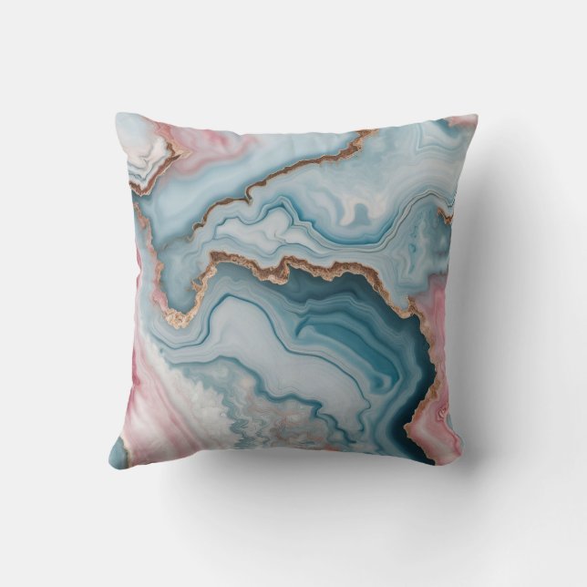 Coussin Bleu clair rose or Agitation marbre Design moderne (Verso)