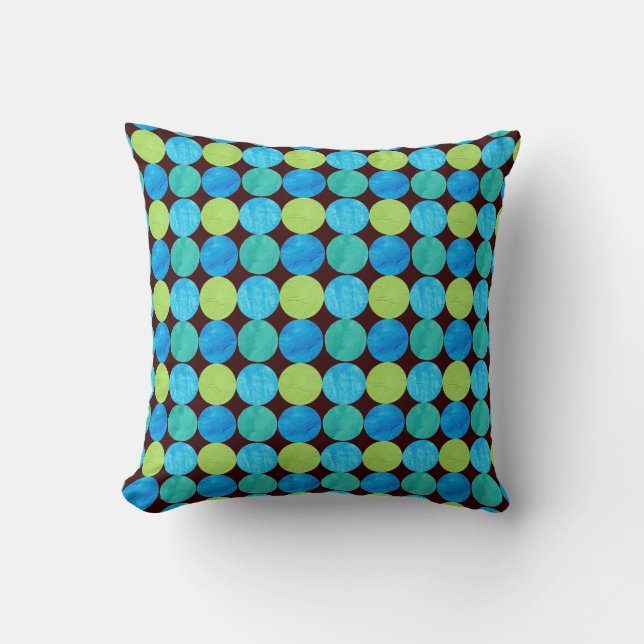 Coussin Bleu clair, Vert, Turquoise Points sur Noir (Recto)