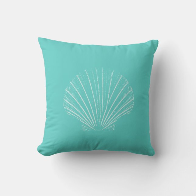 Coussin Bleu d'Aqua avec la mer blanche Shell (Recto)