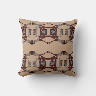 Coussin Bleu d'ardoise bordeaux sur Tan foncé Gros carreau