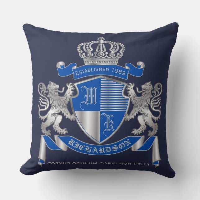 Coussin Bleu d'armoiries de votre propre emblème de lion d (Recto)