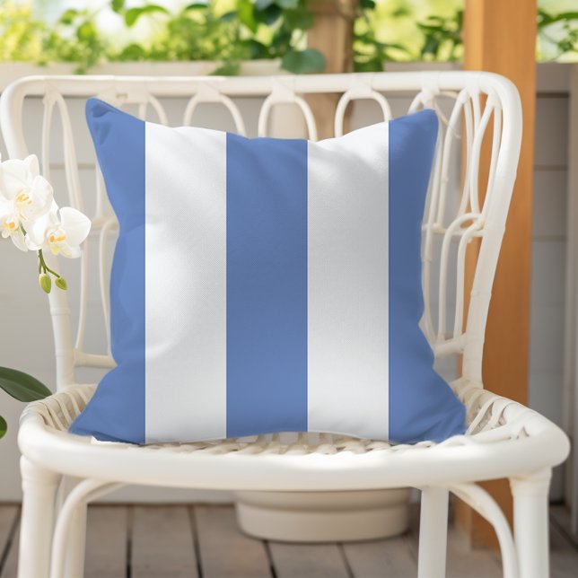 Coussin Bleu de Cornouailles Blanc Vertical Cabana Stripes (Créateur téléchargé)