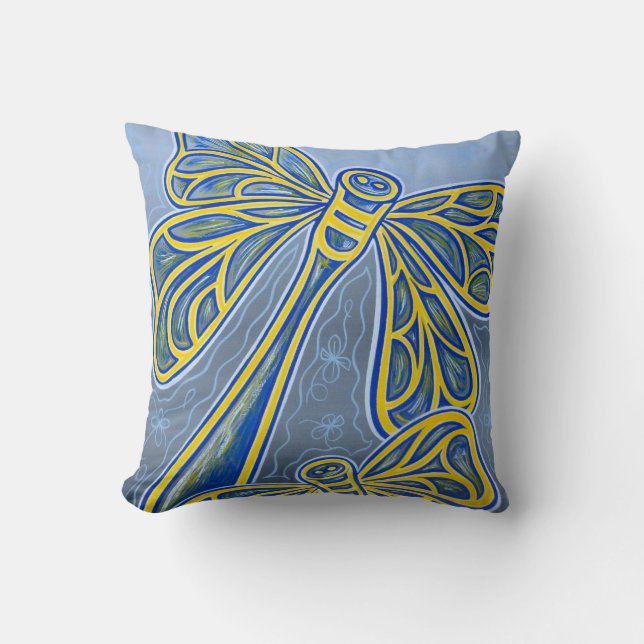 Coussin bleu de coton de libellules (Recto)