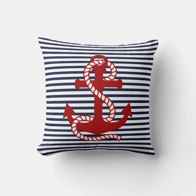 Coussin Bleu de la marine et Ancre rouge (Recto)