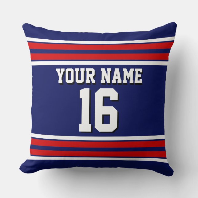 Coussin Bleu de marine avec Red White Strips Team Jersey (Recto)