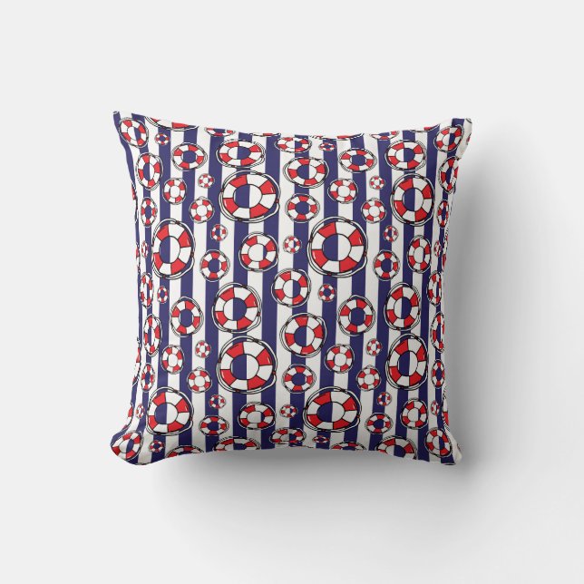 Coussin Bleu de marine Bleu Blancs Maison du lac (Recto)