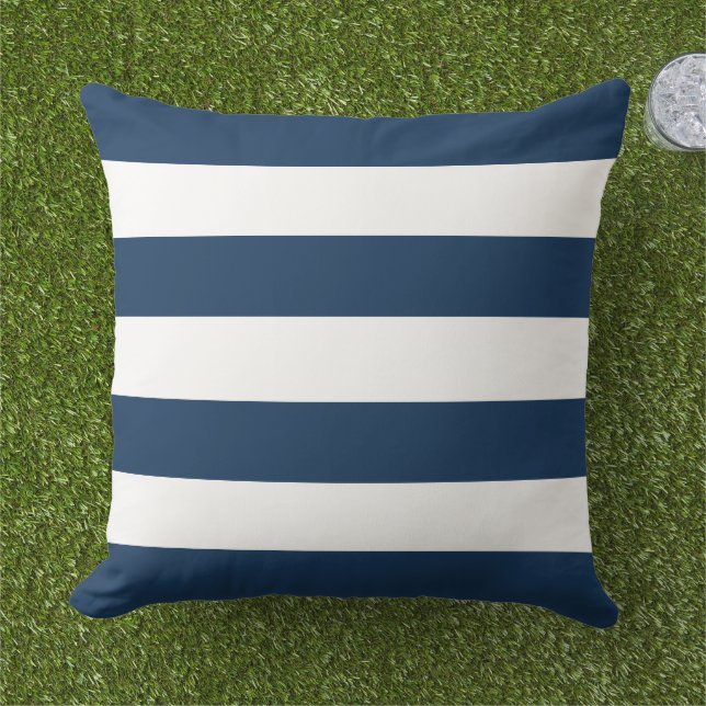 Coussin Bleu de marine classique simple rayures horizontal (Herbe)