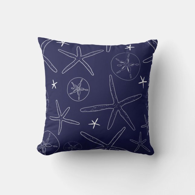 Coussin Bleu de marine Starfish & Sand Dollar Jeu d'oreill (Recto)