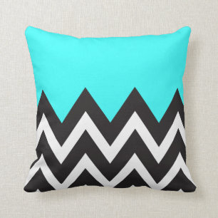 Coussin Bleu de menthe avec Chevron noir et blanc