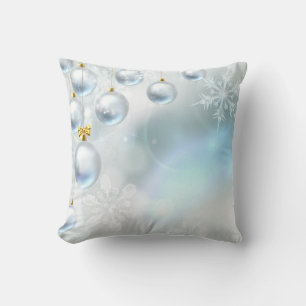 Coussin Bleu de neige et boule d'or Joyeux Noël