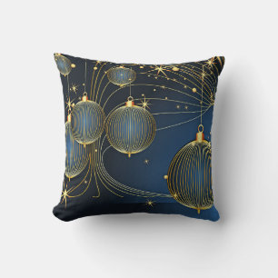 Coussin Bleu de neige et boule d'or Joyeux Noël