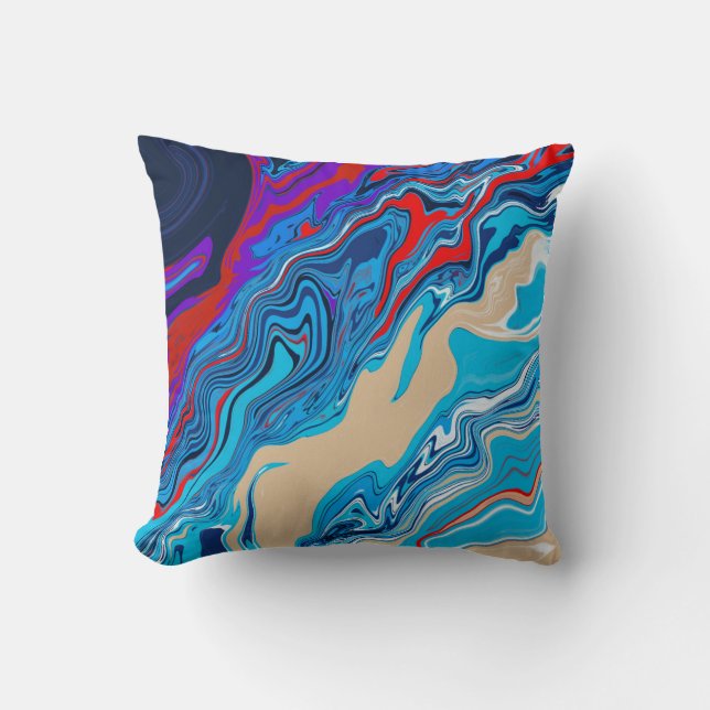 Coussin bleu de textures de marbre d'océan (Recto)