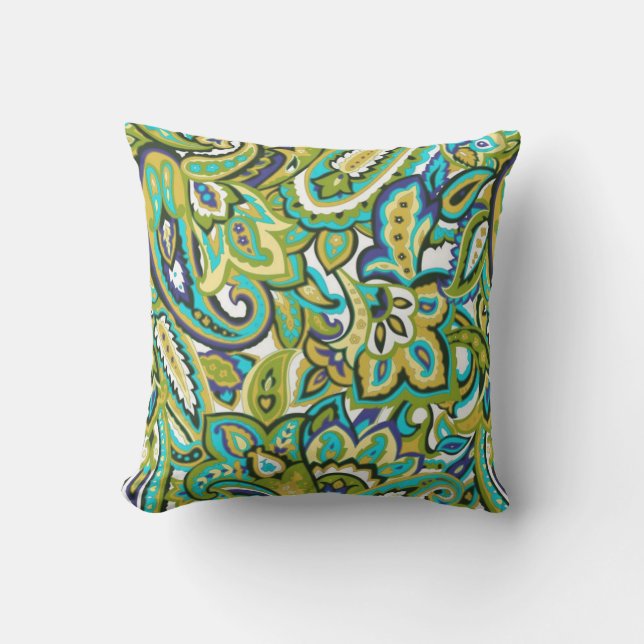 Coussin Bleu de turquoise de jaune de moutarde de vert (Recto)