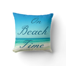 Coussin bleu de typographie de plage d'océan