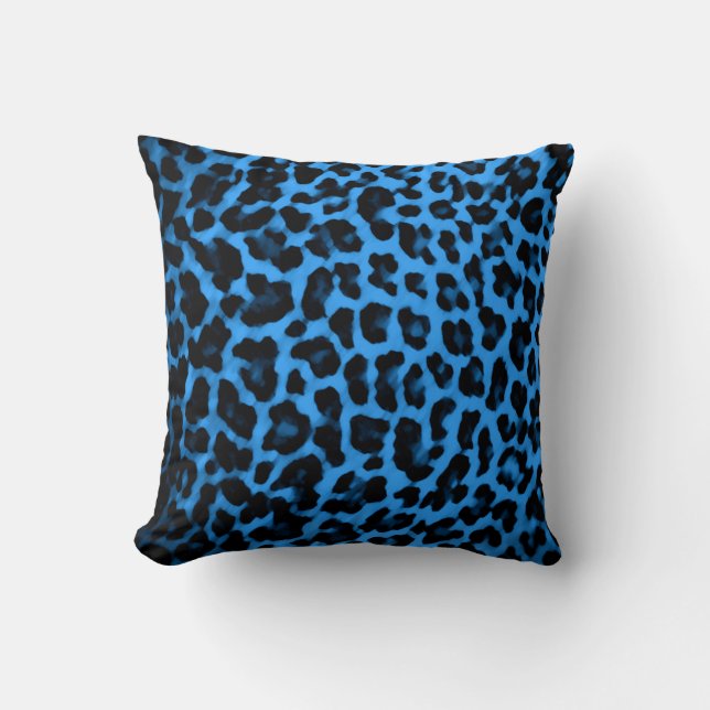 Coussin bleu d'empreinte de léopard (Recto)