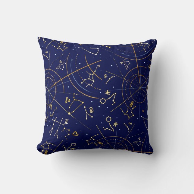 Coussin bleu d'or de Décor de carte d'étoile (Recto)