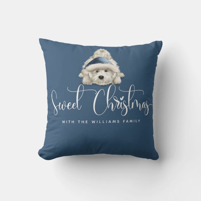 Coussin Bleu, doux Noël mignon Festive Westie Chiot (Recto)