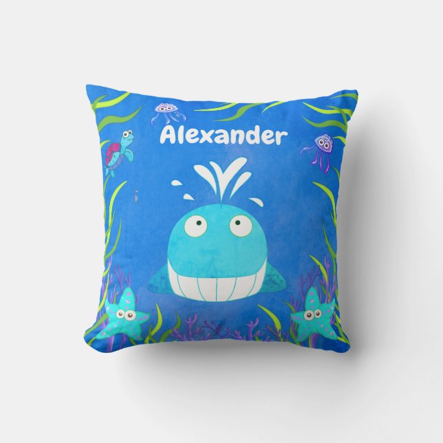 Coussin Bleu doux sous la baleine de mer (Recto)